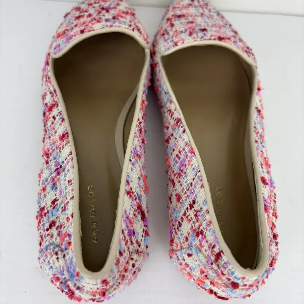 Ann Taylor Pink Tweed Flats Loafer Pointed Toe 9M